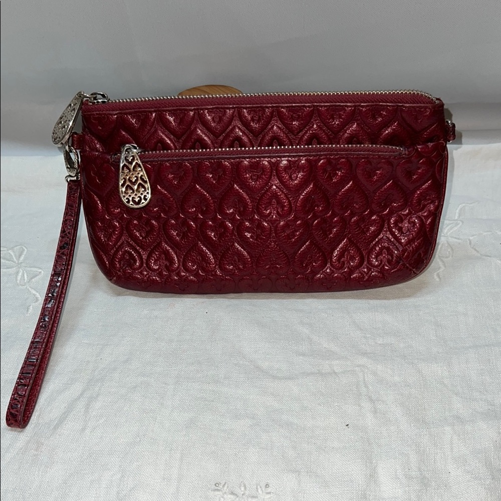 Brighton - Elegant Red hearts  Quilted Wristlet leather